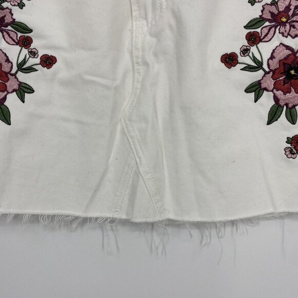 PacSun White Denim Floral Embroidered Mini Skirt – Size 24, Frayed Hem, NWT - Picture 6 of 10